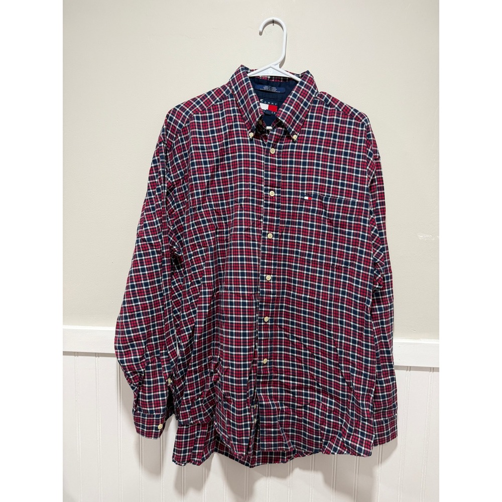 Tommy Hilfiger Long Sleeve Button Down Shirt Plaid Fall Preppy Men Size Large